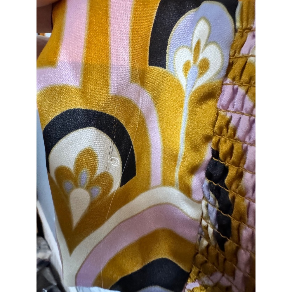 House of Harlow 1960 Retro Geometric Print Satin Crop Top Mustard Lavender Small - Picture 3 of 6